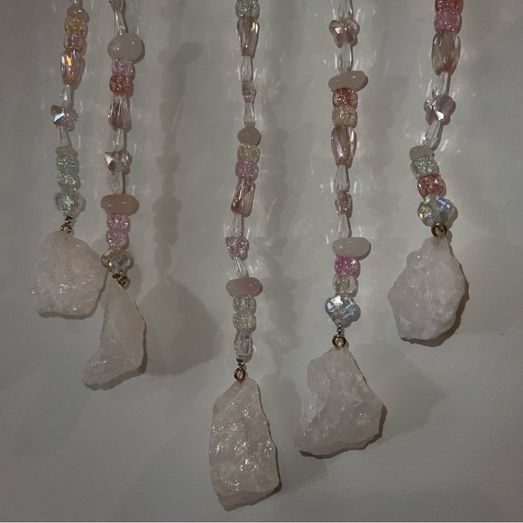 Rose quartz crystal sun catcher wall decor art beaded tree of life rocks pink π - Picture 3 of 13